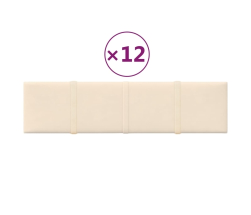 Paneles de pared 12 uds terciopelo color crema 60x15 cm 1,08 m²