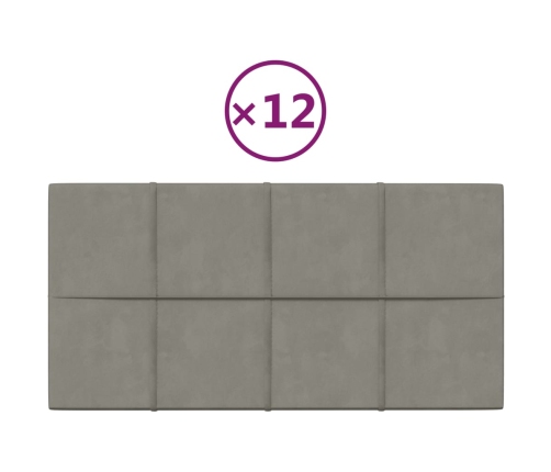 vidaXL Paneles de pared 12 uds terciopelo gris claro 60x30 cm 2,16 m²