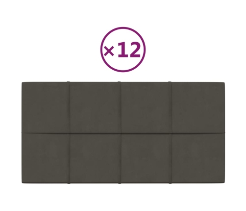 vidaXL Paneles de pared 12 uds terciopelo gris oscuro 60x30 cm 2,16 m²