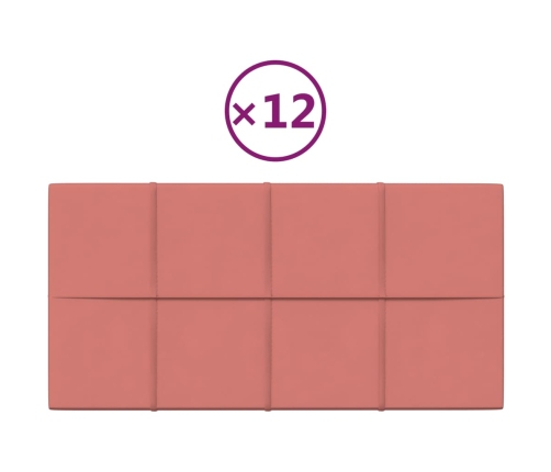 Paneles de pared 12 uds terciopelo rosa 60x30 cm 2,16 m²