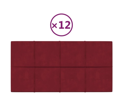 Paneles de pared 12 uds terciopelo rojo tinto 60x30 cm 2,16 m²