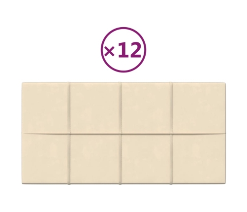 vidaXL Paneles de pared 12 uds terciopelo crema 60x30 cm 2,16 m²