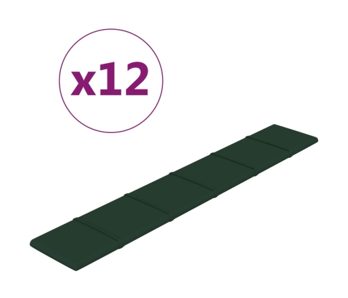 vidaXL Paneles de pared 12 uds tela verde oscuro 90x15 cm 1,62 m²