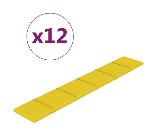 vidaXL Paneles de pared 12 uds tela amarillo claro 90x15 cm 1,62 m²