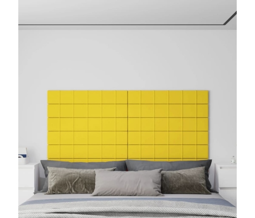 vidaXL Paneles de pared 12 uds tela amarillo claro 90x15 cm 1,62 m²