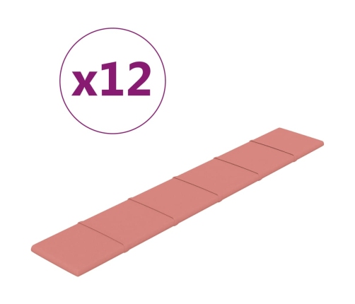 Paneles de pared 12 uds terciopelo rosa 90x15 cm 1,62 m²