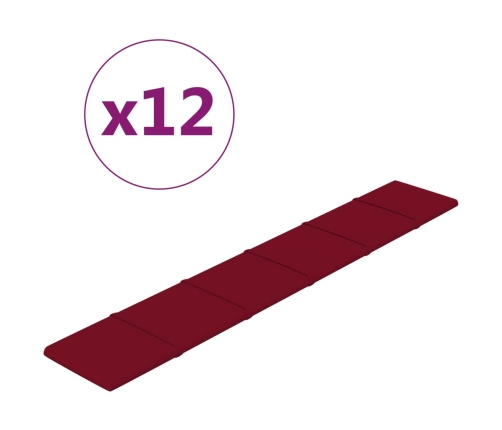 Paneles de pared 12 uds terciopelo rojo tinto 90x15 cm 1,62 m²