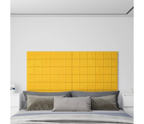 Paneles de pared 12 uds terciopelo amarillo 90x15 cm 1,62 m²