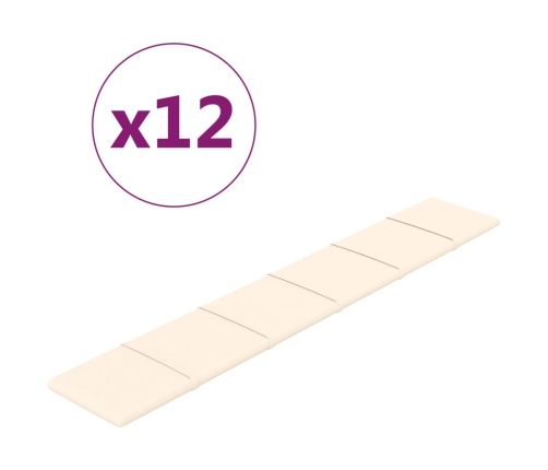 vidaXL Paneles de pared 12 uds terciopelo color crema 90x15 cm 1,62 m²