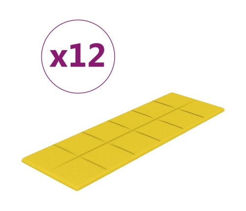 vidaXL Paneles de pared 12 uds tela amarillo claro 90x30 cm 3,24 m²