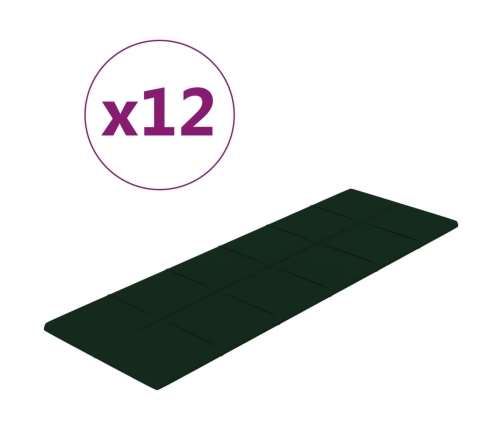 vidaXL Paneles de pared 12 uds terciopelo verde oscuro 90x30cm 3,24 m²