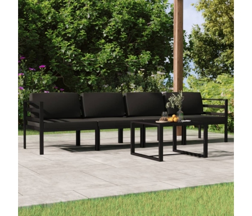 Set muebles de jardín 5 pzas y cojines aluminio gris antracita