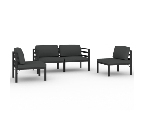 Set muebles de jardín 4 pzas y cojines aluminio gris antracita