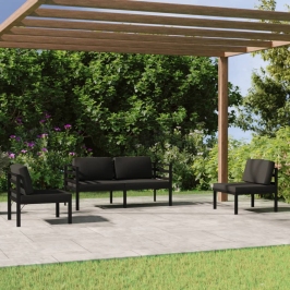 Set muebles de jardín 4 pzas y cojines aluminio gris antracita