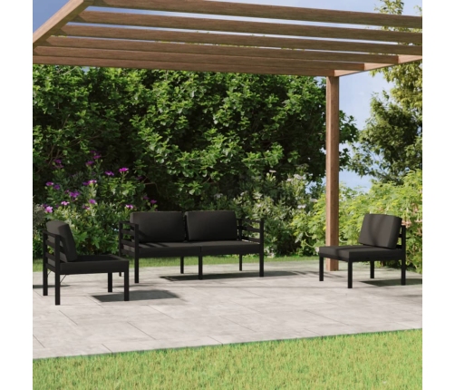 Set muebles de jardín 4 pzas y cojines aluminio gris antracita