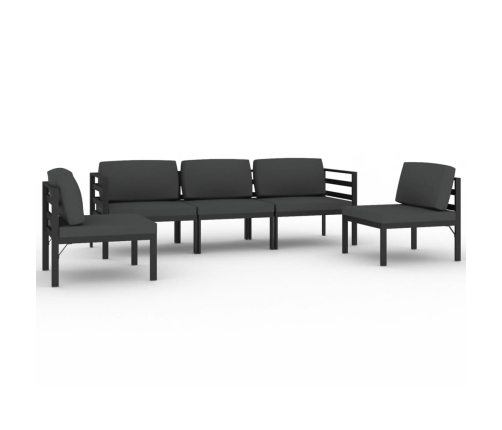 Set muebles de jardín 5 pzas y cojines aluminio gris antracita