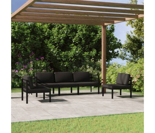 Set muebles de jardín 5 pzas y cojines aluminio gris antracita