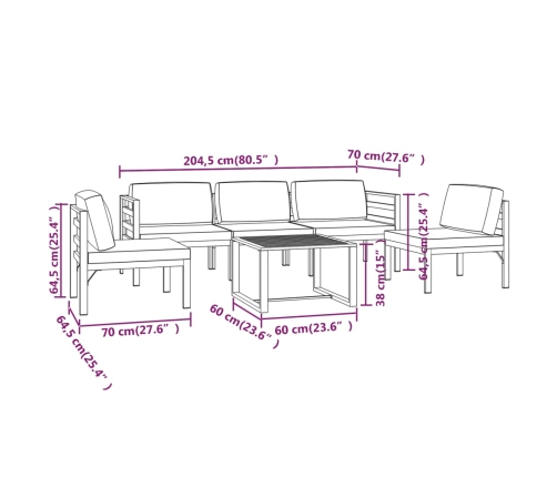 Set muebles de jardín 6 pzas y cojines aluminio gris antracita