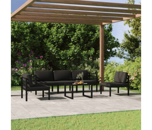Set muebles de jardín 6 pzas y cojines aluminio gris antracita
