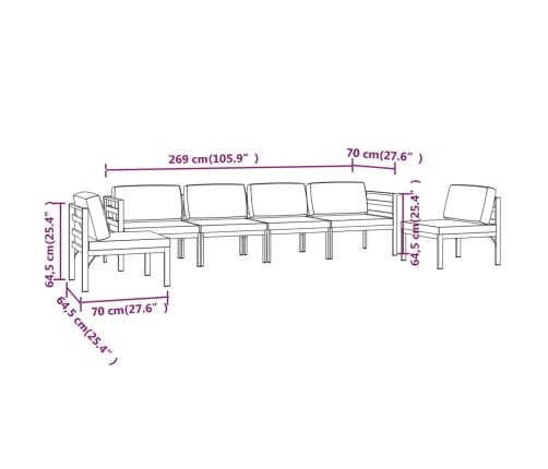 Set muebles de jardín 6 pzas y cojines aluminio gris antracita