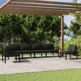 Set muebles de jardín 6 pzas y cojines aluminio gris antracita