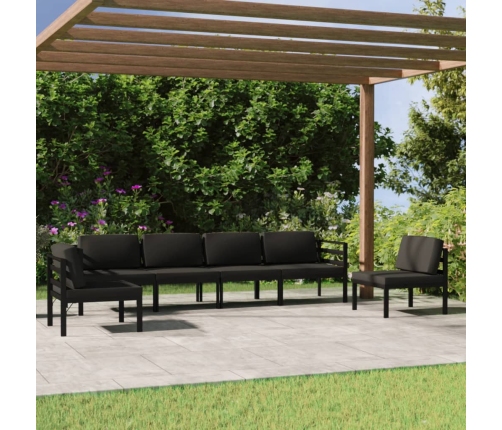 Set muebles de jardín 6 pzas y cojines aluminio gris antracita