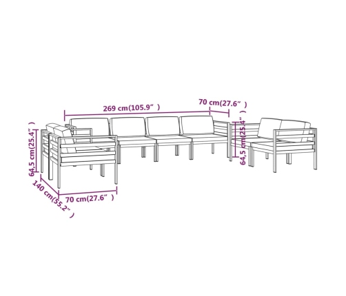 Set muebles de jardín 8 pzas y cojines aluminio gris antracita