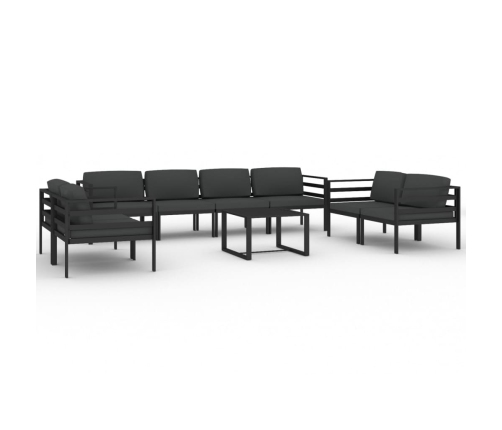 Set muebles de jardín 9 pzas y cojines aluminio gris antracita