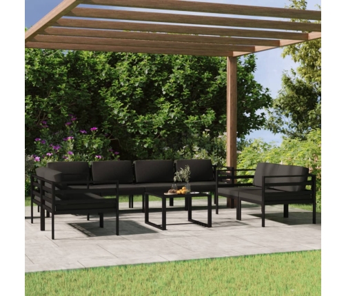 Set muebles de jardín 9 pzas y cojines aluminio gris antracita