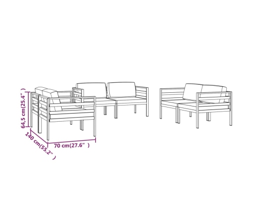 Set muebles de jardín 6 pzas y cojines aluminio gris antracita
