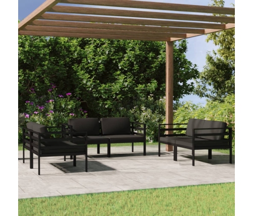 Set muebles de jardín 6 pzas y cojines aluminio gris antracita