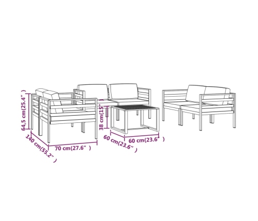 Set muebles de jardín 7 pzas y cojines aluminio gris antracita