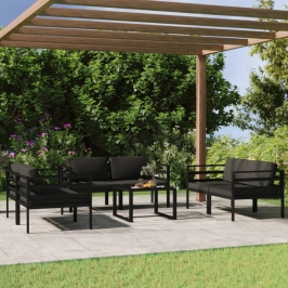 Set muebles de jardín 7 pzas y cojines aluminio gris antracita