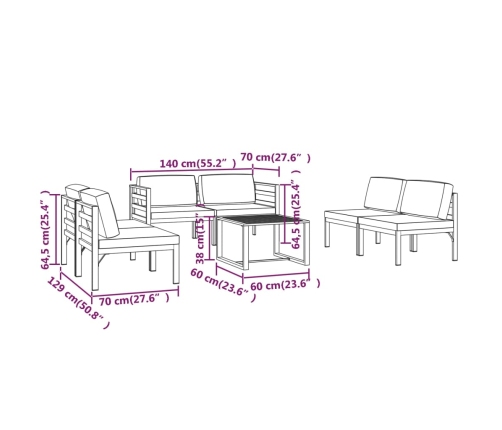 Set muebles de jardín 7 pzas y cojines aluminio gris antracita