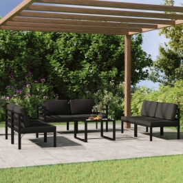 Set muebles de jardín 7 pzas y cojines aluminio gris antracita