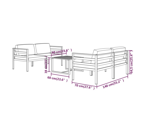 Set muebles de jardín 5 pzas y cojines aluminio gris antracita