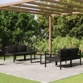Set muebles de jardín 5 pzas y cojines aluminio gris antracita