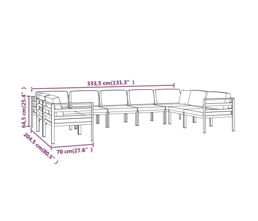 Set muebles de jardín 9 pzas y cojines aluminio gris antracita