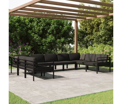 Set muebles de jardín 9 pzas y cojines aluminio gris antracita