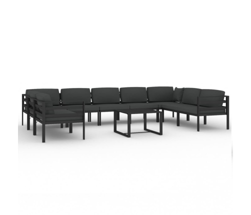 Set muebles de jardín 10 pzas y cojines aluminio gris antracita