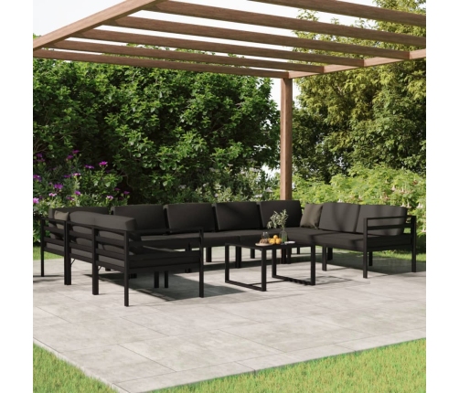 Set muebles de jardín 10 pzas y cojines aluminio gris antracita