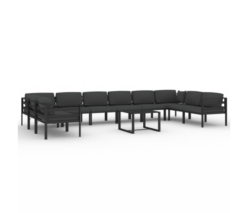Set muebles de jardín 11 pzas y cojines aluminio gris antracita