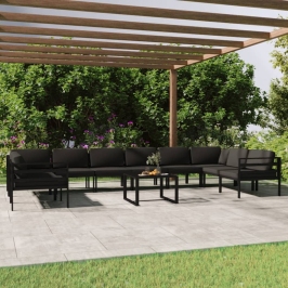 Set muebles de jardín 11 pzas y cojines aluminio gris antracita