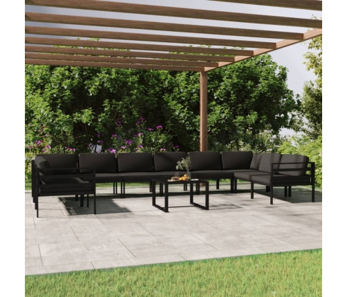 Set muebles de jardín 11 pzas y cojines aluminio gris antracita