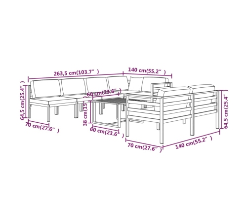 Set muebles de jardín 8 pzas y cojines aluminio gris antracita