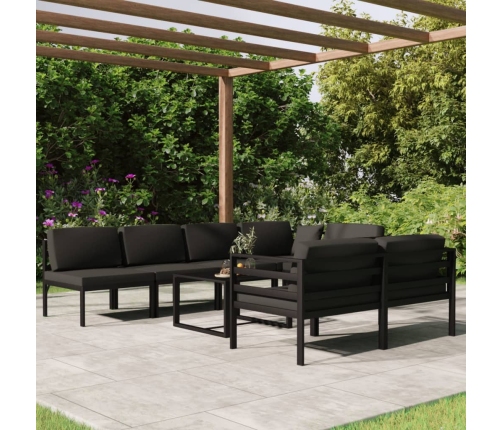 Set muebles de jardín 8 pzas y cojines aluminio gris antracita