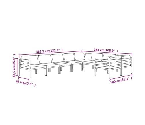 Set muebles de jardín 9 pzas y cojines aluminio gris antracita