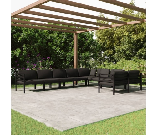 Set muebles de jardín 9 pzas y cojines aluminio gris antracita