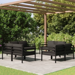 Set muebles de jardín 8 pzas y cojines aluminio gris antracita