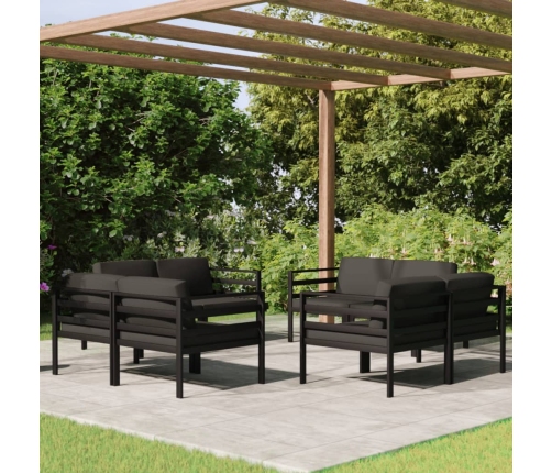 Set muebles de jardín 8 pzas y cojines aluminio gris antracita